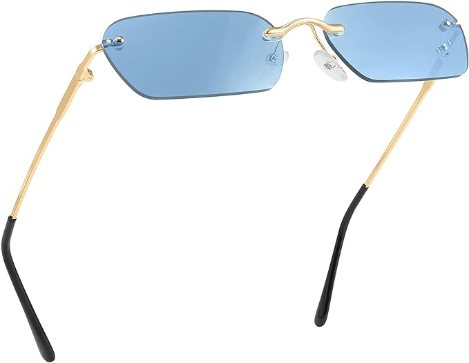 FEISEDY Retro Small Narrow Rimless Sunglasses Clear Eyewear Vintage Rectangle Sunglasses for Women Men B2643