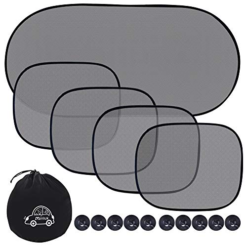 Car Sun Shade for Side and Rear Window (5 Pack), UV Protection Rear/Side Window Sunshade Mesh Back Car Window Visor with Suction Cup Blocks Glare and UV Rays Sun Protector for Children Baby Kids Pets