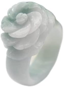 LSCZSLYH Trend Band Ring Natural Jade Stones Rings For Women Jewellery Emerald Rose Flower Hand-Carved Ladies Luxury Jewelry