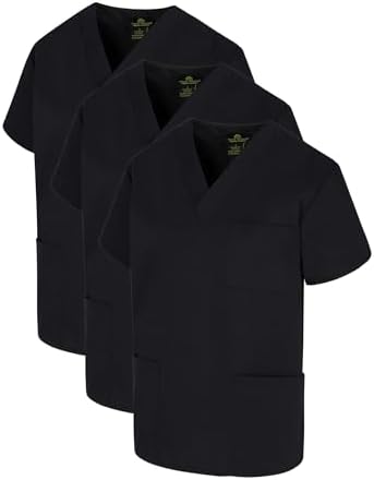 M&M SCRUBS Classic Unisex 3 Pocket Medical Scrub Top for Women and Men Multi Pack