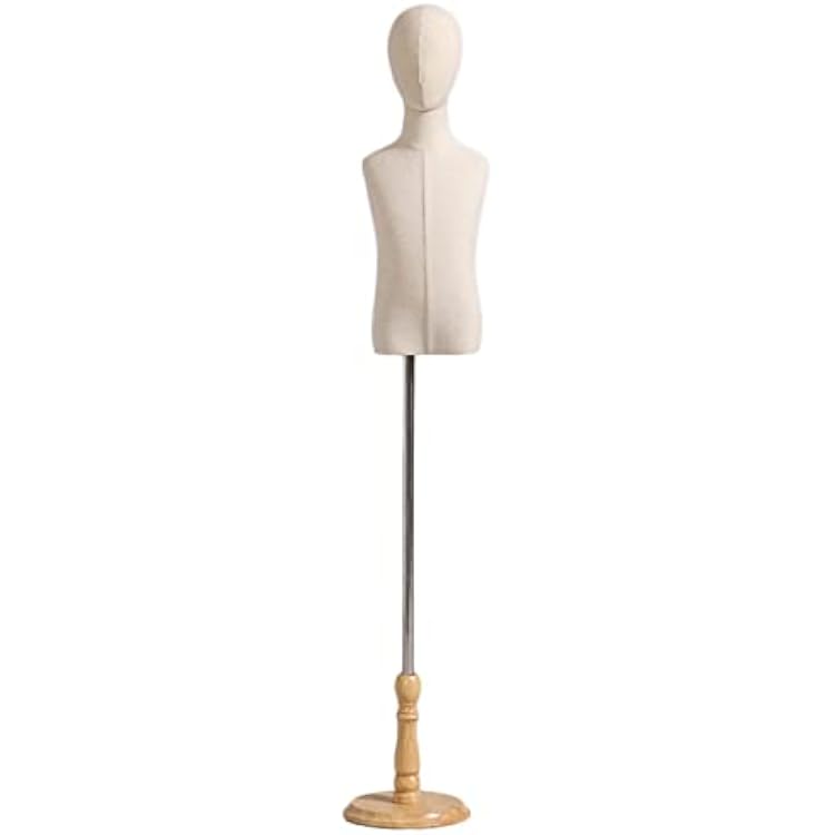 Kids Dress Form Mannequin with Head and Wooden Base, 2-8 Year Old Toddler Pinnable Mannequin Torso Body for Making Dresses Clothing, Wood Color-2 Years Old