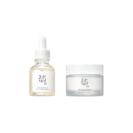 Beauty of Joseon Glow Deep Serum Rice + Alpha-Arbutin (30ml, 1.01 fl.oz.) with Dynasty Cream Hydrating Face Moisturizer (50ml, 1.69 fl.oz.), Korean Skincare
