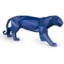 LLADRO Panther Figurine. Blue Matte. Porcelain Panther Figure.
