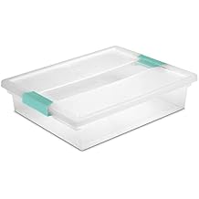 Sterilite Clip Box, Stackable Small Storage Bin with Latching Lid, Plastic Container to Organize Office, Crafts, Clear Base and Lid, Large, 1-Pack