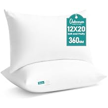 Oubonun 12 x 20 Throw Pillow Inserts - Soft, Plush & Decorative Down Alternative Pillows for Couch Sofa Bed, Machine Washable - White, Pack of 2