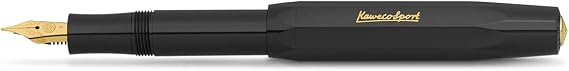 Kaweco CLASSIC SPORT Fountain Pen Black with 23 Carat Gold-Plated Steel Nib and Iridium Tip for Ink Cartridges I Sport Fountain Pen 13 cm I Nib: M (Medium)