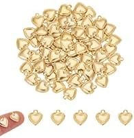 UNICRAFTALE about 100pcs Golden Puffy Tiny Heart Charms Love Stainless Steel Pendants 1mm Small Hole Heart Dangle Charms for DIY Necklace Bracelet Earring Jewelry Making 10mm Long