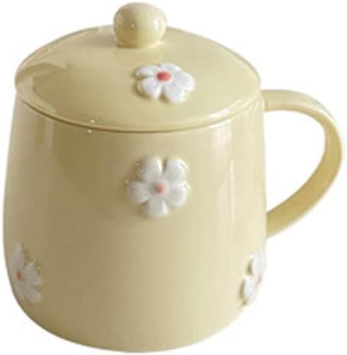 NZpost Mugs Ceramic Mug Household Tea Cup Korean Milk Cup Hand-Painted Daisy with Lid Cup Can Be Microwaved Milk Tea Cup (Geel)