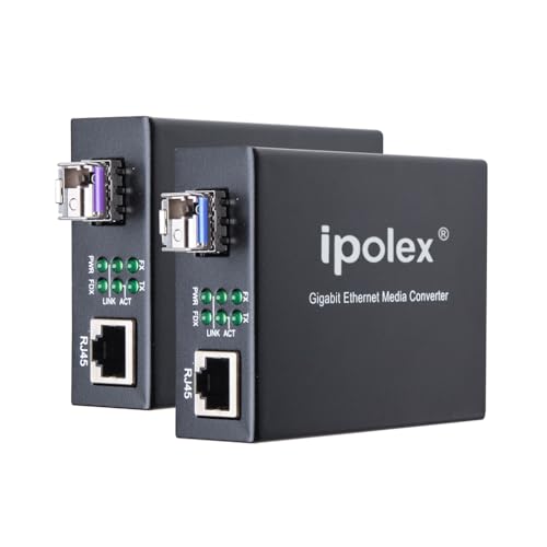 ipolex A Pair of Bidi Gigabit Single-Mode LC Fiber to Ethernet Media Converter, with BiDi SFP LX Module, 1310nm1550nm, SMF, up to 20-KM, 1.25G Fiber Media Converter,1000Base-LX to 101001000Base-TX