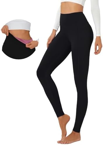 Womens Yoga Pants High Waisted Tummy Control Yoga Leggings Workout Leggings with Pockets Gym Athletic Casual Running Butt Lifting Black L, Large