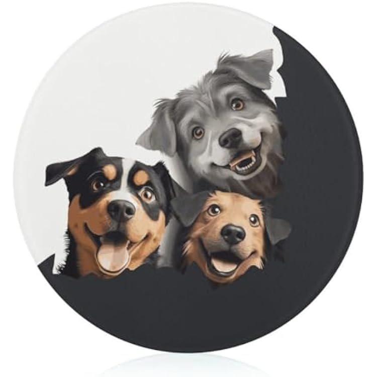 Tempered Glass Funny Puppy Dogs Cutting Board Heat Resistant, Round Chopping Board with Non-slip Feet, Fruit Glass Cutting Boards for Kitchen Counter, Small Chopping Boards 8x8 Inch