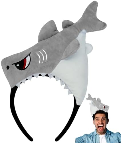 KHC-KHF Shark-Headband Funny-Hat Halloween Shark Funny Hairband Plush Headband Ocean Animal Costume Accessories Woman Man
