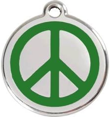 Red Dingo Custom Engraved Dog ID Tag - Peace Sign Medium/Green