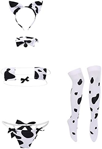 ODIZLI Lingerie for Women Sexy Slutty Cow Maid Cosplay Costume Bra Bodysuits Thong Stockings Tail Role Playing Outfit