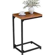 Ekisemio C Table for Sofa, C Shaped End Table with Metal Frame, Small Side Table for Couch, TV Tray for Living Room, Bedroom, Rustic Brown