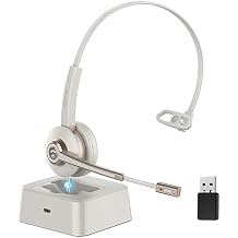 Bluetooth Headset with Microphone,Wireless Headset V5.2 with AI Noise Canceling Mic&USB Dongle, Wireless Headphones with Charging Base and Mute Function for Computer/Phone/Office/Skype