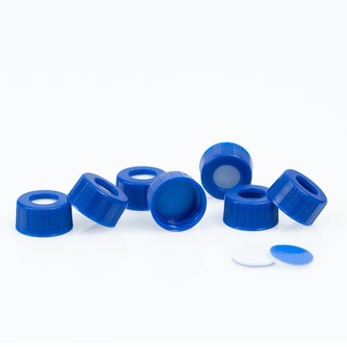 ALWSCI HPLC Pre-Slit 9-425 Screw Thread Vial Blue Caps, 9 mm, Blue PTFEWhite Silicone Septa, 100 pcspk