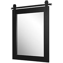 Farmhouse Wood Framed Wall Mirror Barn Door Rustic Mirrors for Wall (Black, 22 inches x28 inches )