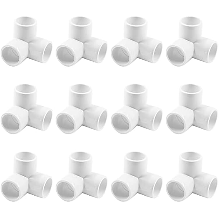 Uenhoy 12 Pack PVC Fitting Elbow 12 Inch 3 Way PVC Elbow Corner Fittings, Furniture Grade PVC Fitting Connector for Greenhouse Shed Pipe & Building Furniture, White
