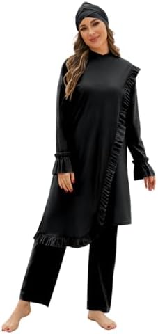 Muslim Swimsuits for Women Swimwear Long Sleeve Burkini Full Cover Swimsuit Hijab Rash Guard, 3pcs Set