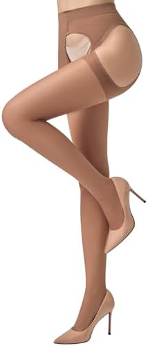 MANZI Suspender Tights for Women Sheer Garter Pantyhose Faux Lingerie Thigh High Stockings