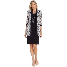 R&M Richards Womens 2-Piece Black & White Jacket Dress Set W/Necklace