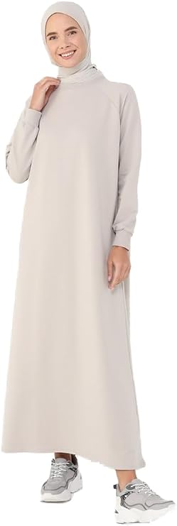 Gray - Lilac - Crew Neck - Unlined - Cotton - Modest Dress - Refka