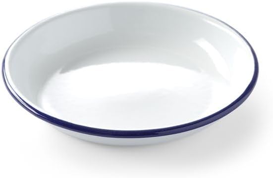 HENDI Deep Plate with a Beautiful Blue Rim Abrasion-Resistant Oven-Safe Stackable Pasta Plate Dinner Plate Salad Plate Diameter 200 x (H) 32 mm Enamelled Steel
