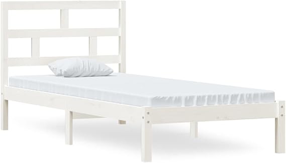Solid Wood Bed Frame 90x200 cm, White Finish with Headboard, No Mattress Included, Sturdy Plywood Slats for Modern Bedroom