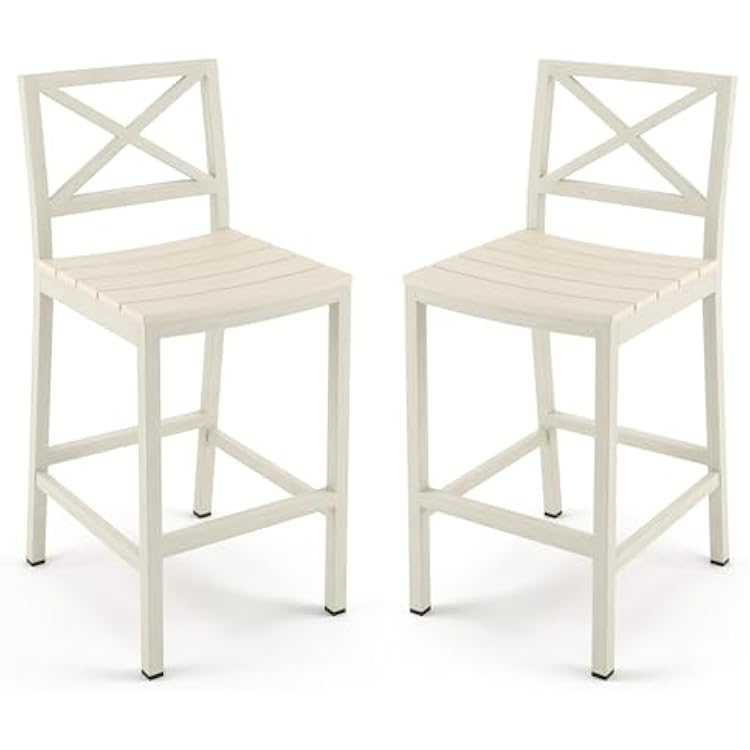 Cozyman Outdoor Bar Stools Set of 2, 26 Inch All Weather HDPS Patio Counter Height Barstools with Back & Footrest, Aluminum Bar Stool Chairs for Hot Tub, Balcony, Yard, Indoor Or Outdoor Use,Sand