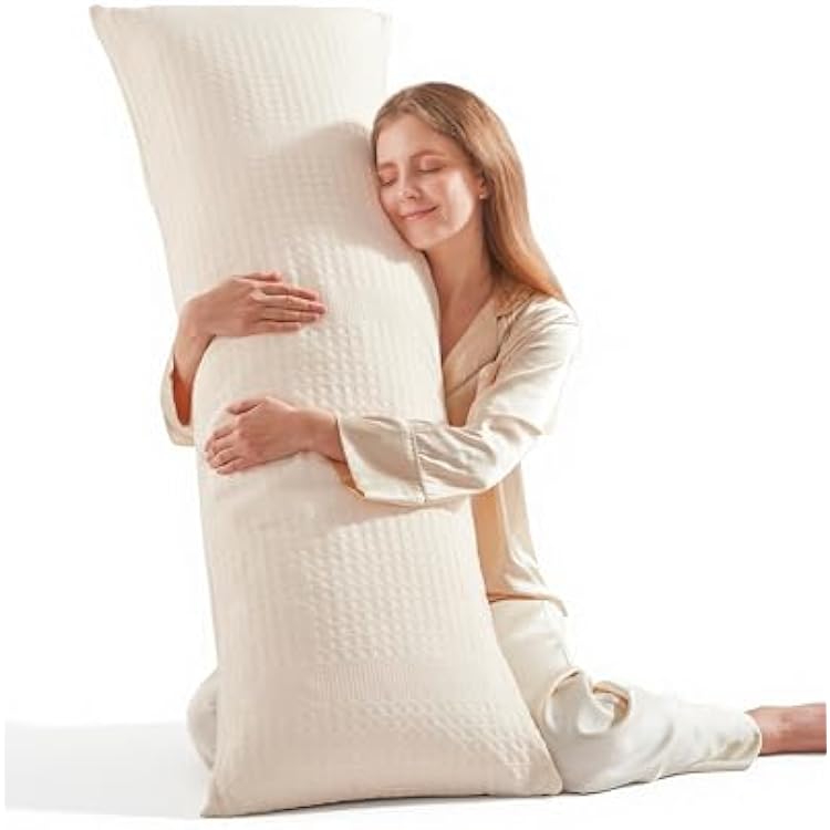 YZ HOME Waffle Weave Body Pillow for Adults - Memory Foam Body Pillow with Removable Pillowcase - Firm and Fluffy - Large Long Bed Pillows for Side Sleepers, Washable, 20x54 InchBeige