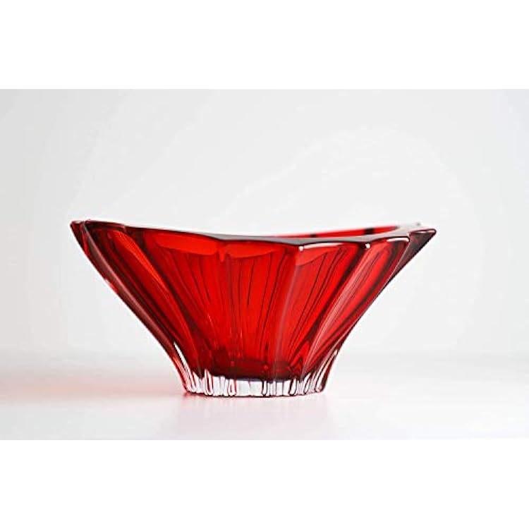 Czech Bohemian Crystal Glass Bowl-Vase 8 Red Plantica Vintage European Design Elegant Centerpiece Dish Home Decor Birthday Wedding Housewarming Anniversary