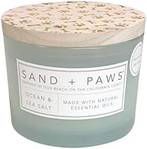 Sand  Paws Scented Candle - Ocean & Sea Salt Luxurious Air Freshening Jar Candles Neutralize pet Odors and Enhance Home decor 100% Cotton Lead-Free Wicks - 12 oz