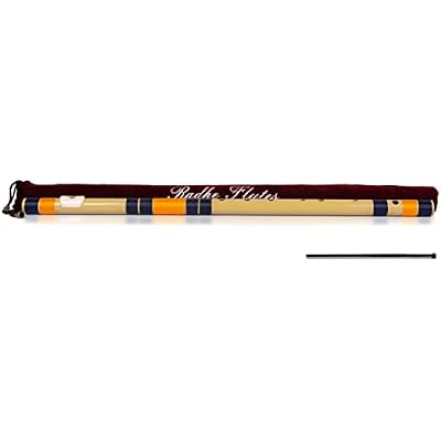 Radhe Flutes | G Natural Right Handed Base Bansuri | Dark Blue & Orage | Tuned With Tanpura A=440Hz | PVC Flute  Velvet Cover  Hindi & English Flute Lessons