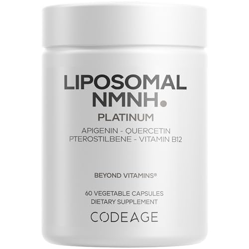 Codeage Liposomal NMNH Platinum - 500 Mg NMNH Supplement, NAD+ Precursor With Quercetin, Pterostilbene, Apigenin, Active B Vitamins B2 Riboflavin & Vitamin B12 Methylcobalamin - Non-GMO - 60 Capsules