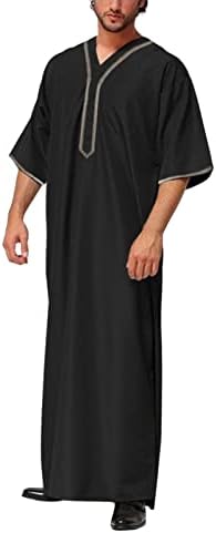 Muslim Thobe for Men Middle East Islamic Robes Saudi Arabic Long Gown Dress Half Sleeve Clothing Ramadan Jubbah Shirt