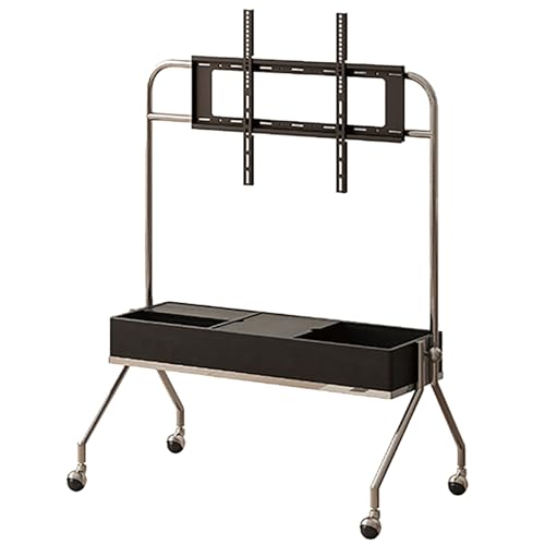 Mobile TV Stand, Rolling TV Cart with Wheels, Media Console Tv Cart with Wood Storage Compartment, Floor TV Mount for 40-75 Inch TVs, Height Adjustable Entertainment CenterBlack