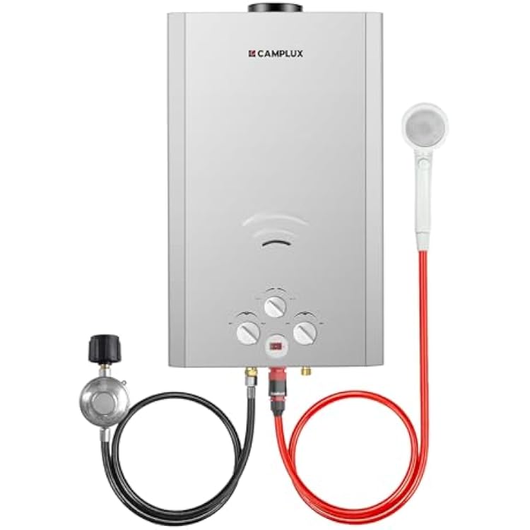 CAMPLUX Tankless Water Heater, 4.22 GPM Propane Water Heater Gas, 110,000 BTU Outdoor Camping Water Heater, Propane Shower, Gray
