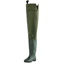 Duck and Fish Green Fishing Wader Hip Boots with Cleated Outsole