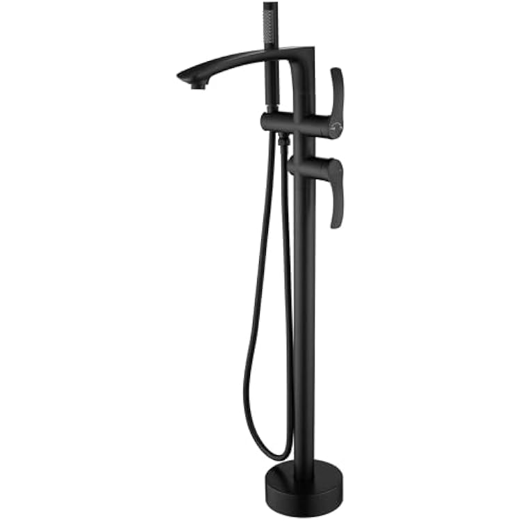Freestanding Bathtub Faucets, Matte Black Stainless Steel Floor Mount Tub Filler with 360 Swivel Spout and Handheld Shower, High Flow Bathtub Faucet Set JXM-F001BK