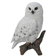 Hi-Line Gift Ltd Snowy Owl on Stump, 6.75" White Realistic Outdoor Garden Statue