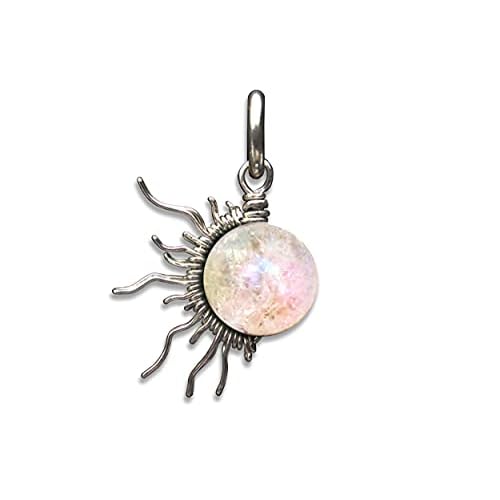 White Angel Aura Quartz 12 Sun Wire Pendant- Black NiobiumSilverSteelCopperBronze14K Gold, 14K Rose Gold- Pendant or Bracelet Charm April Birthstone Rainbow Gemstone Jewelry - Sun Moon Necklace