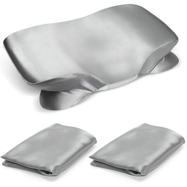 2 Pack Satin Pillowcase for Zelimun Cervical Pillow, Contour Pillow Case Cover, Smooth & Soft Pillowcase Cover with Zipper Grey