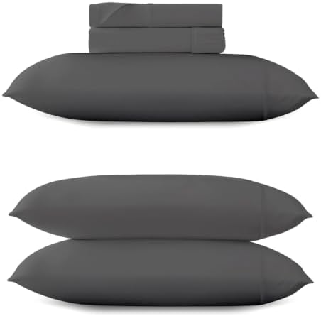 Mayfair Linen 5 Piece Bedding Bundle - 100% Organic Cotton Percale Weave GOTS Certified 3 Piece Sheet Set (Twin, Dark Grey) and an Extra Pair of Matching Pillowcases