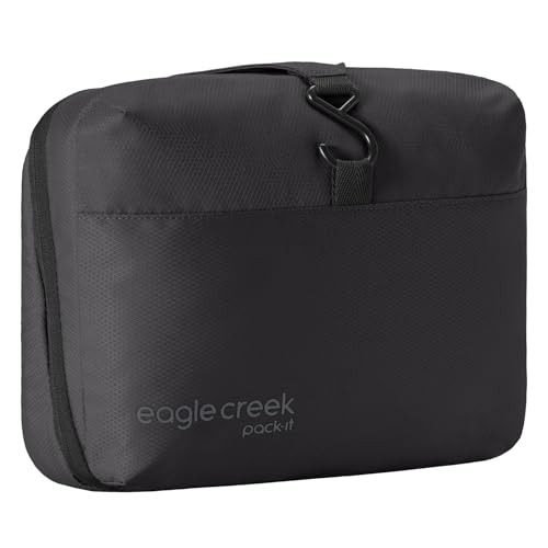 Eagle Creek Pack-It Hanging Toiletry Kit - Dual Compartment Toiletry Kit for Keeping Small Items Organized - Water Resistant - Top Grab Handle - Zipper Pouch - Black