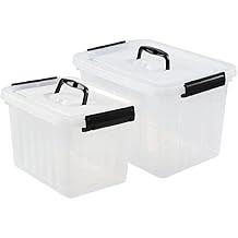 Saedy 12 Quart & 6 Quart Plastic Latching Storage Container Box with Handle, 2 Pack Clear Lidded Bin