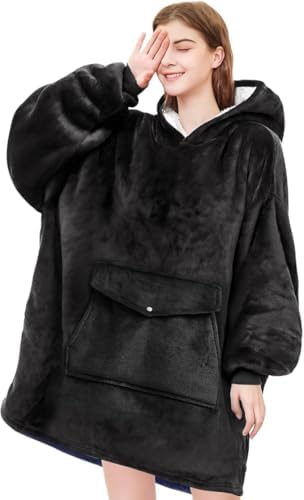 YUGYVOB Blanket Hoodie Oversized Sherpa, Wearable Blanket Warm & Cozy, Sweatshirt with Gaint Pocket, Gifts for Women, Men