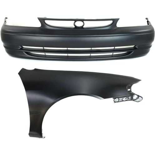 Bumper Cover 2pcs Front Right Passenger Side Primed Unfinished Steel Plastic for Toyota for Corolla 1998-2000