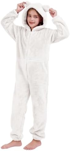 COZYPOIN Girls Fleece Zip Up Jumpsuits Kids Hooded Rompers Fuzzy Onesie Warm Cute Costume Winter Clothes