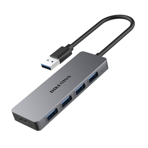 USB 3.0 Hub 4 Ports with USB-C Power Port, High-Speed Data Hub & Extender for Laptop, Desktop, PC - Compatible with Windows, Linux, HP USB-A
